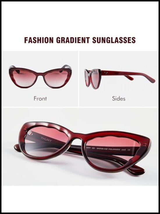 Retro Cat Eye Sunglasses UV400 Protection Polarized Gradient Petal Frame Women main image 6
